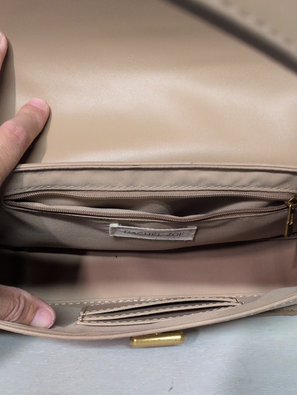 Beige Leather Shoulder Bag with Turn-Lock Closure - Picture 8 of 8
